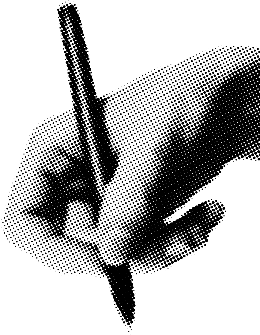 Wycinanka: dłoń pisząca długopisem
