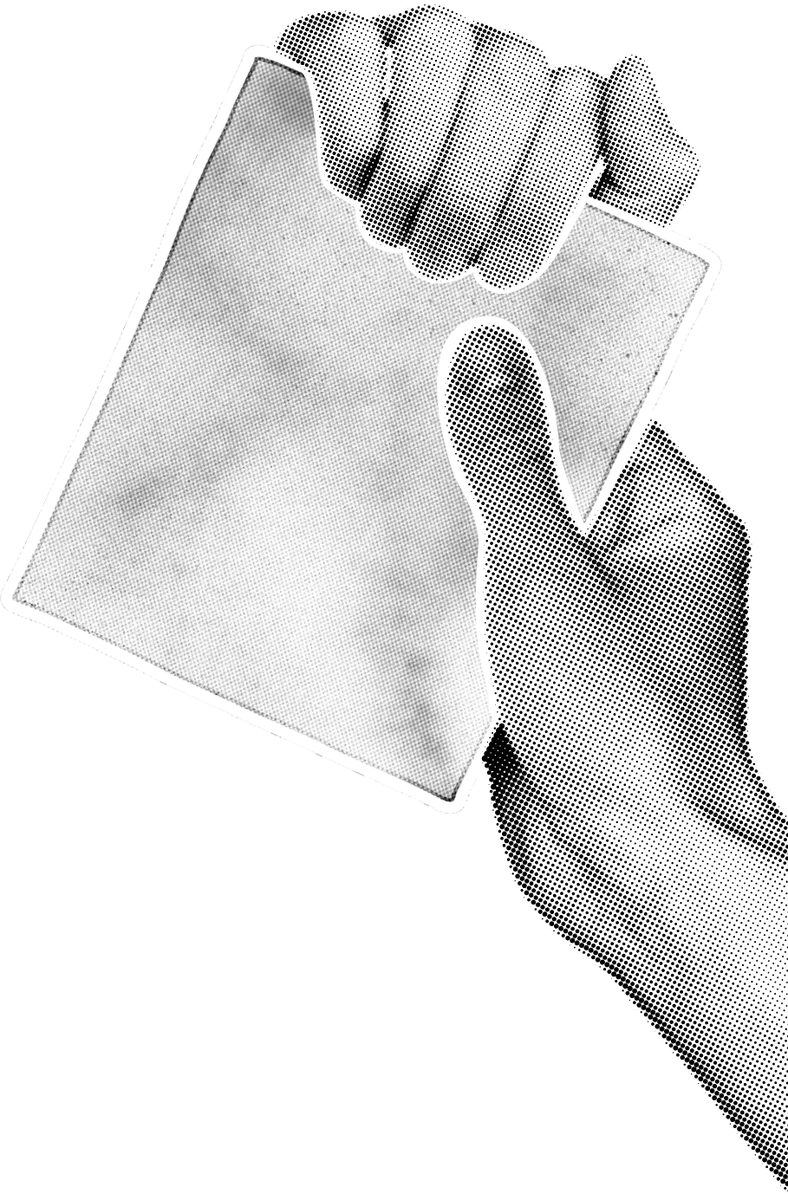 Wycinanka: dłonie trzymające czystą kartkę papieru